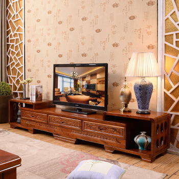 木の家臻伸縮性テレビ台香樟木のチャビトのよに中国風の純木のビディオとテレビのカービネット家具の紅茶色